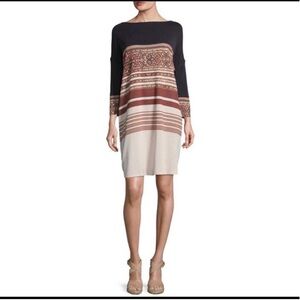 Free People Black and Brown Patterned Long Sleeve Dress